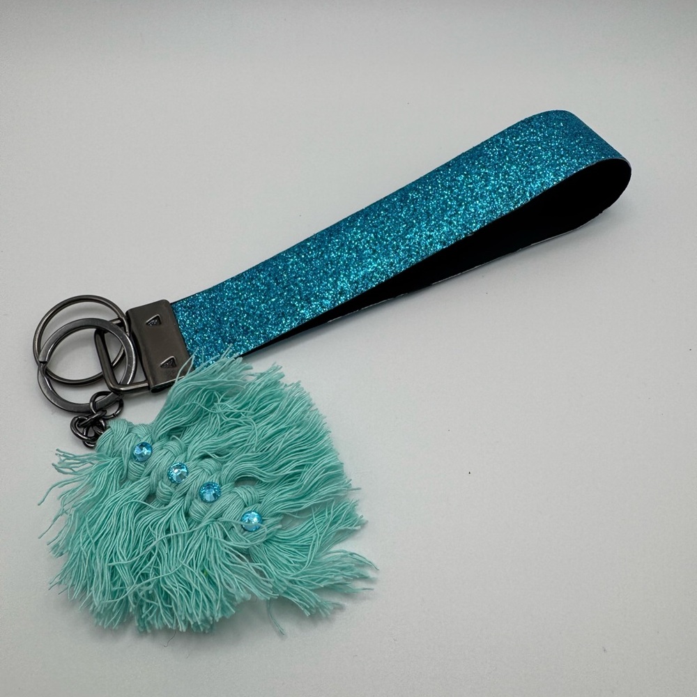 Glittery Blue Wristlet with Leaf Tassel